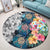 Hawaiian Turtle Swimming Wave Plumeria Hibiscus Polynesian Round Carpet - Garden Style - AH - Polynesian Pride