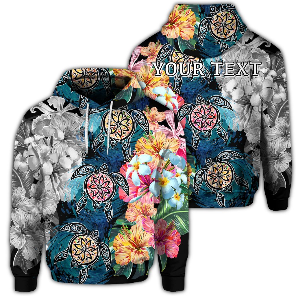 Custom Hawaiian Turtle Swimming Wave Plumeria Hibiscus Polynesian Hoodie Garden Style Unisex Art - Polynesian Pride