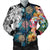 Hawaiian Turtle Swimming Wave Plumeria Hibiscus Polynesian Bomber Jacket - Garden Style - AH Black Unisex - Polynesian Pride