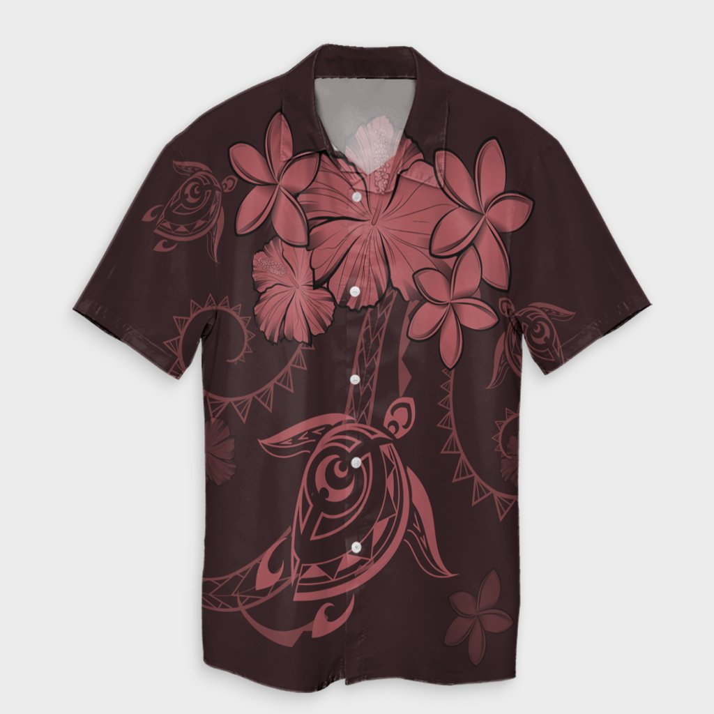 Hawaiian Turtles Hibiscus Plumeria Polynesian Hawaiian Shirt - Pink - AH Unisex Black - Polynesian Pride