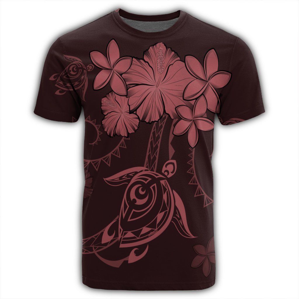 Hawaiian Turtles Hibiscus Plumeria Polynesian T Shirt Pink AH - Polynesian Pride