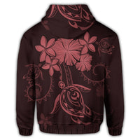 Hawaiian Turtles Hibiscus Plumeria Polynesian Zip Hoodie Pink - Polynesian Pride
