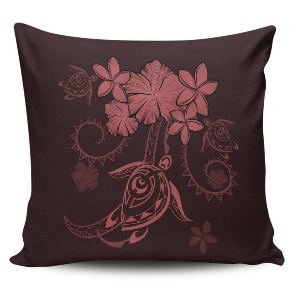 Hawaiian Turtles Hibiscus Plumeria Polynesian Pillow Covers - Pink - AH Pillow Covers Black - Polynesian Pride