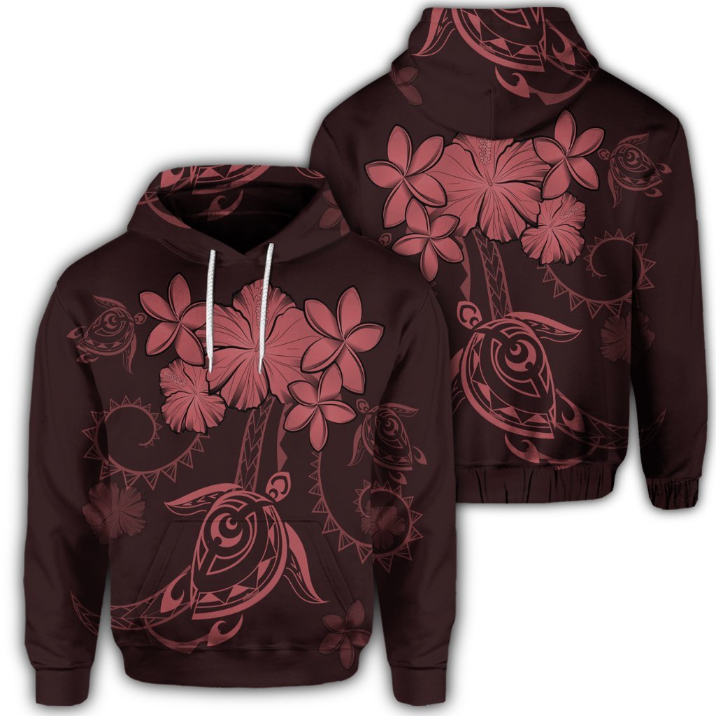 Hawaiian Turtles Hibiscus Plumeria Polynesian Hoodie Pink Unisex Art - Polynesian Pride