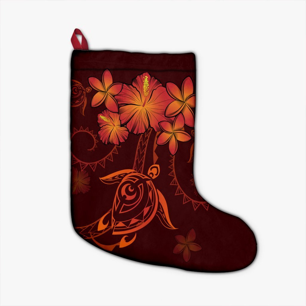 Hawaiian Turtles Hibiscus Plumeria Polynesian Christmas Stocking - Red - AH Christmas Stocking 26 X 42 cm Black - Polynesian Pride