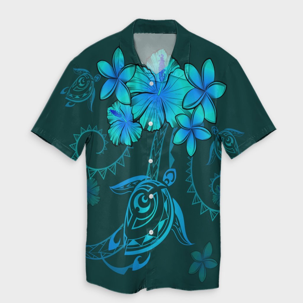 Hawaiian Turtles Hibiscus Plumeria Polynesian Hawaiian Shirt - Turquoise - AH Unisex Black - Polynesian Pride