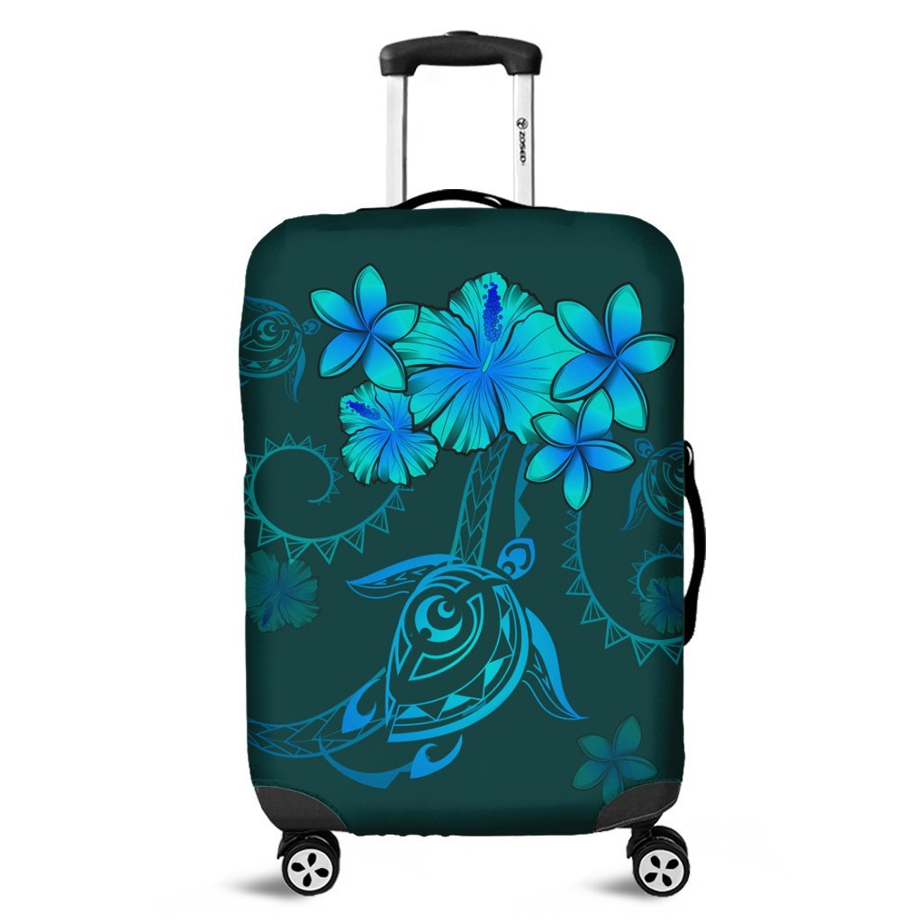 Hawaiian Turtles Hibiscus Plumeria Polynesian Luggage Covers - Turquoise - AH Black - Polynesian Pride