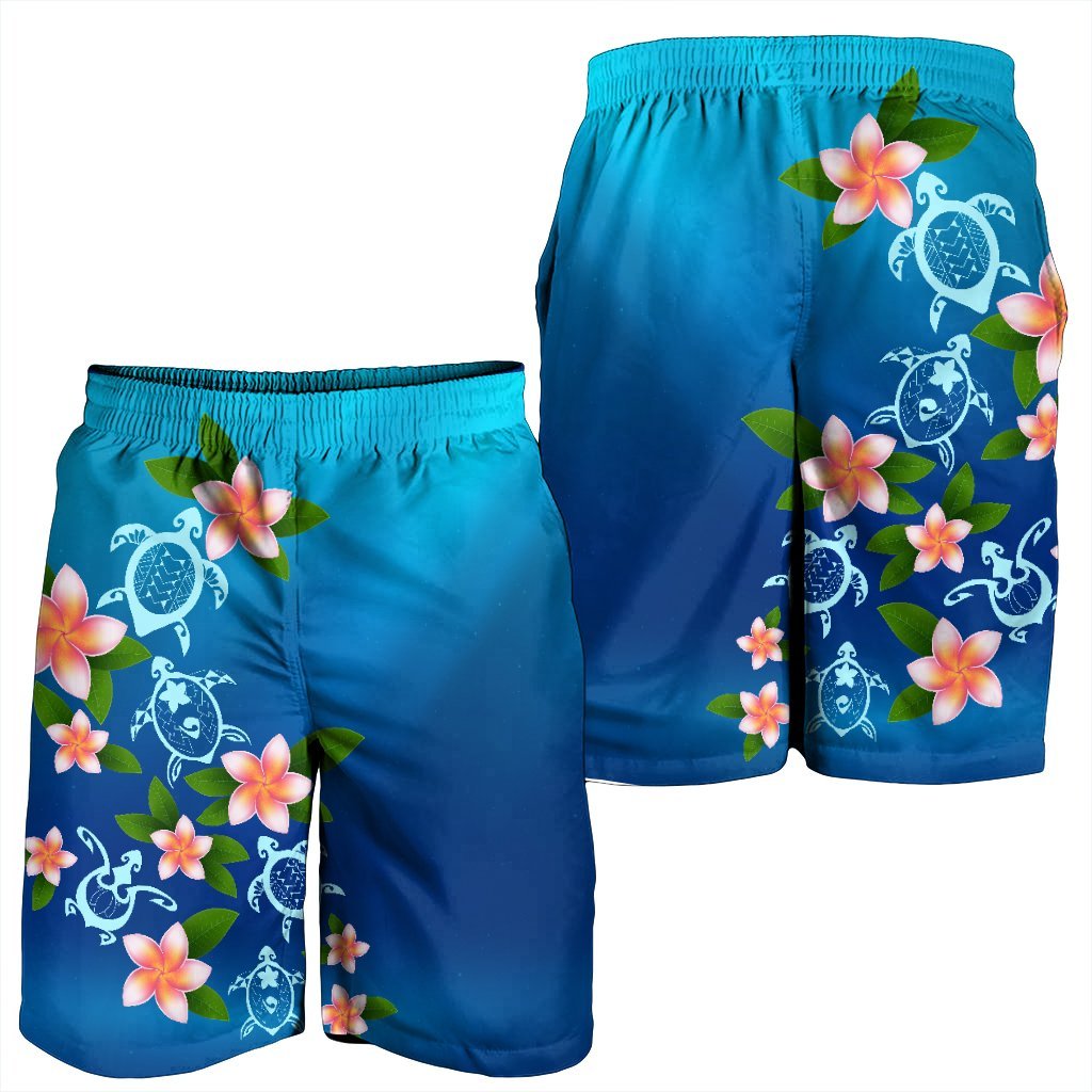 Hawaiian Tuttle And Plumeria Flower In The Sea Polynesian Men's Shorts - AH - Polynesian Pride