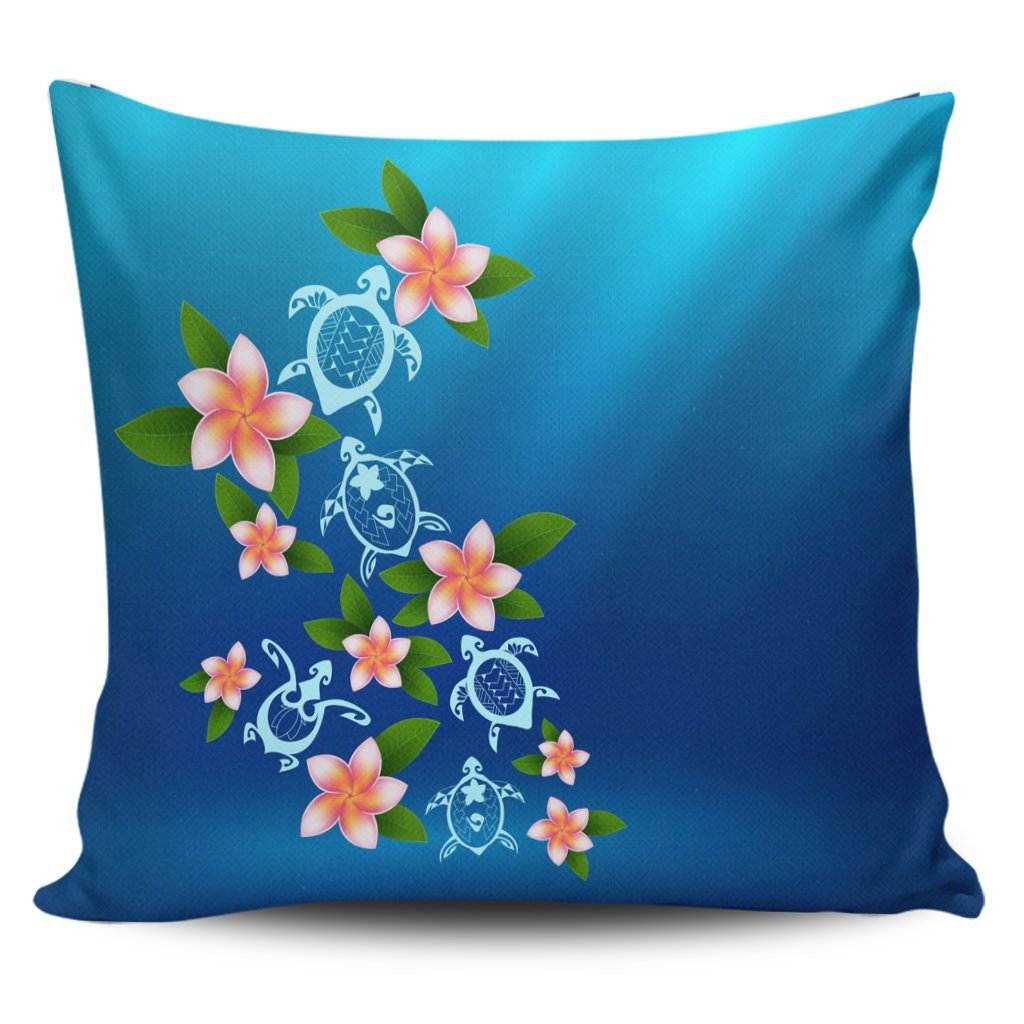 Hawaiian Tuttle And Plumeria Flower In The Sea Polynesian Pillow Covers - AH Pillow Covers Black - Polynesian Pride