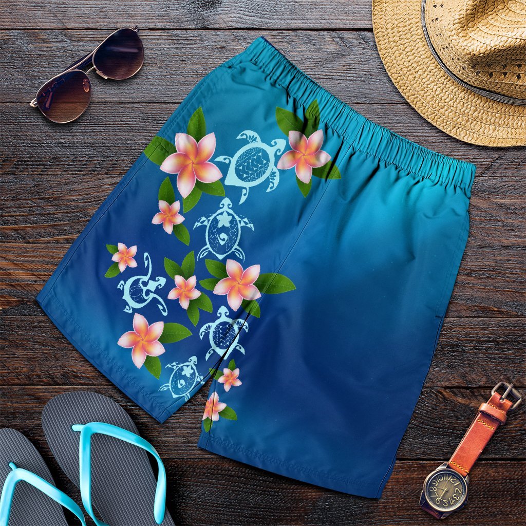 Hawaiian Tuttle And Plumeria Flower In The Sea Polynesian Men's Shorts - AH Art - Polynesian Pride