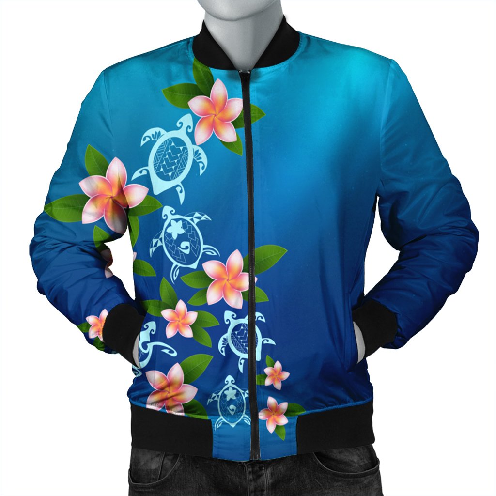 Hawaiian Tuttle And Plumeria Flower In The Sea Polynesian Bomber Jacket - AH Black Unisex - Polynesian Pride