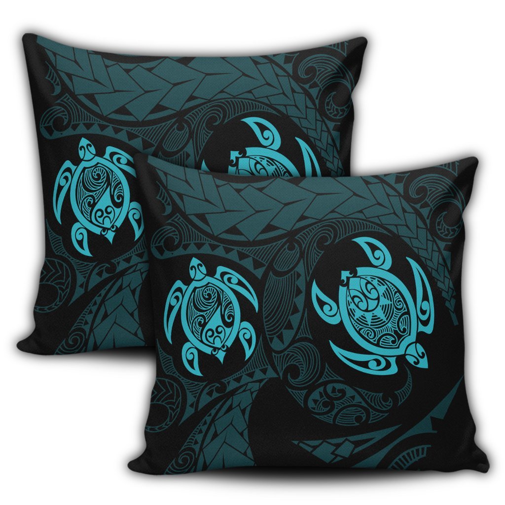 Hawaiian Two Turtle Polynesian Pillow Covers Blue AH - Polynesian Pride