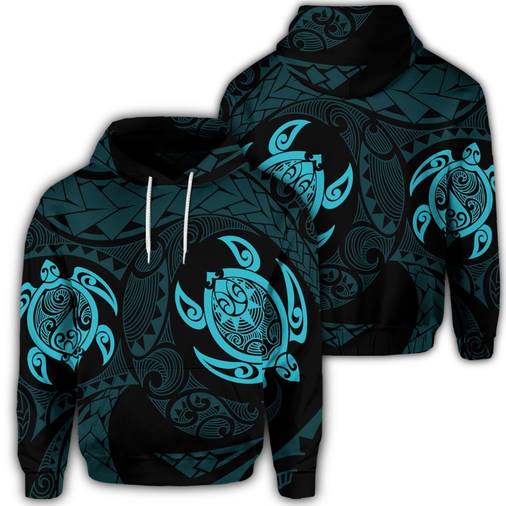 Hawaiian Two Turtle Polynesian Hoodie Blue Unisex Art - Polynesian Pride