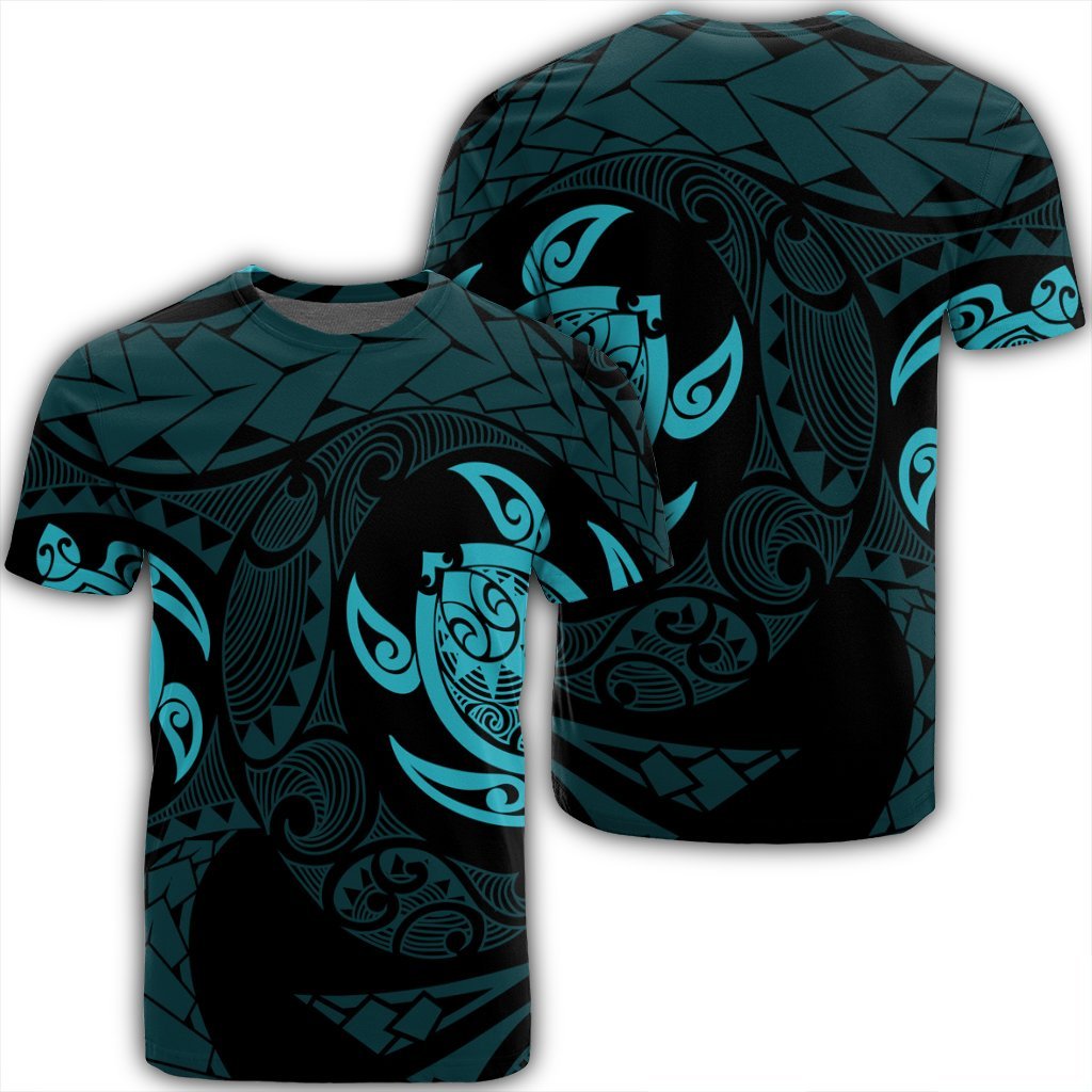 Hawaiian Two Turtle Polynesian T Shirt Blue AH Unisex Black - Polynesian Pride