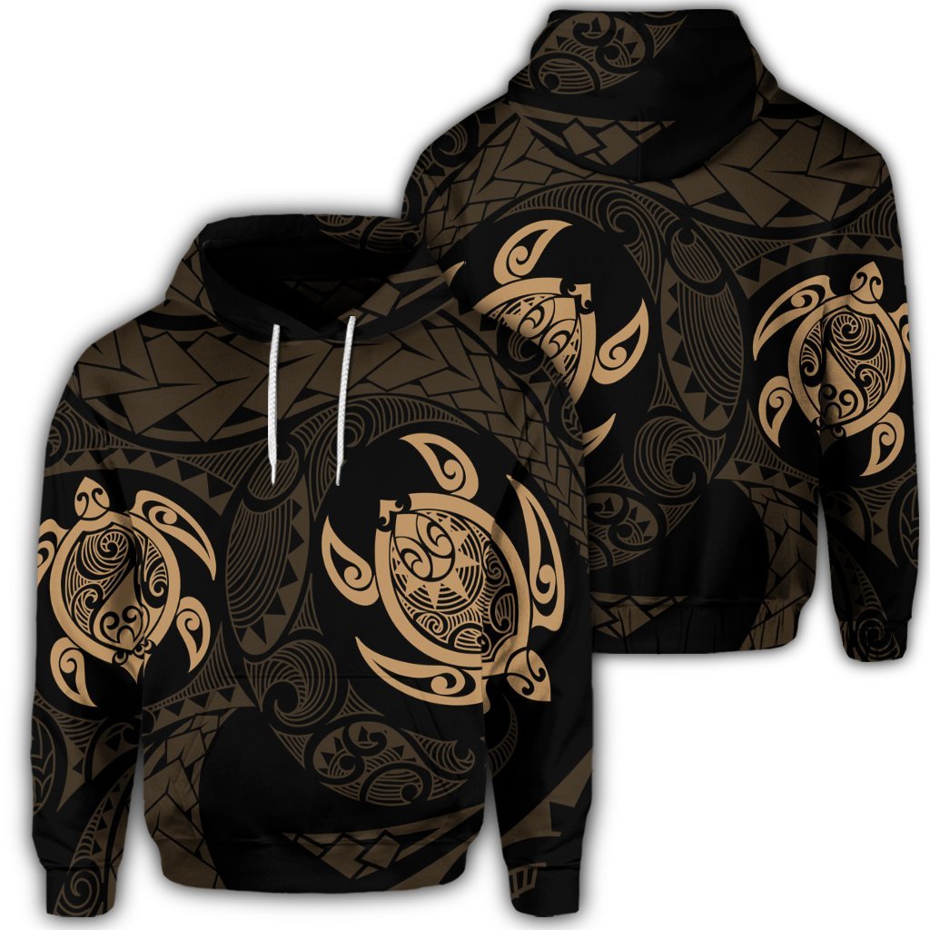 Hawaiian Two Turtle Polynesian Hoodie Gold Unisex Art - Polynesian Pride