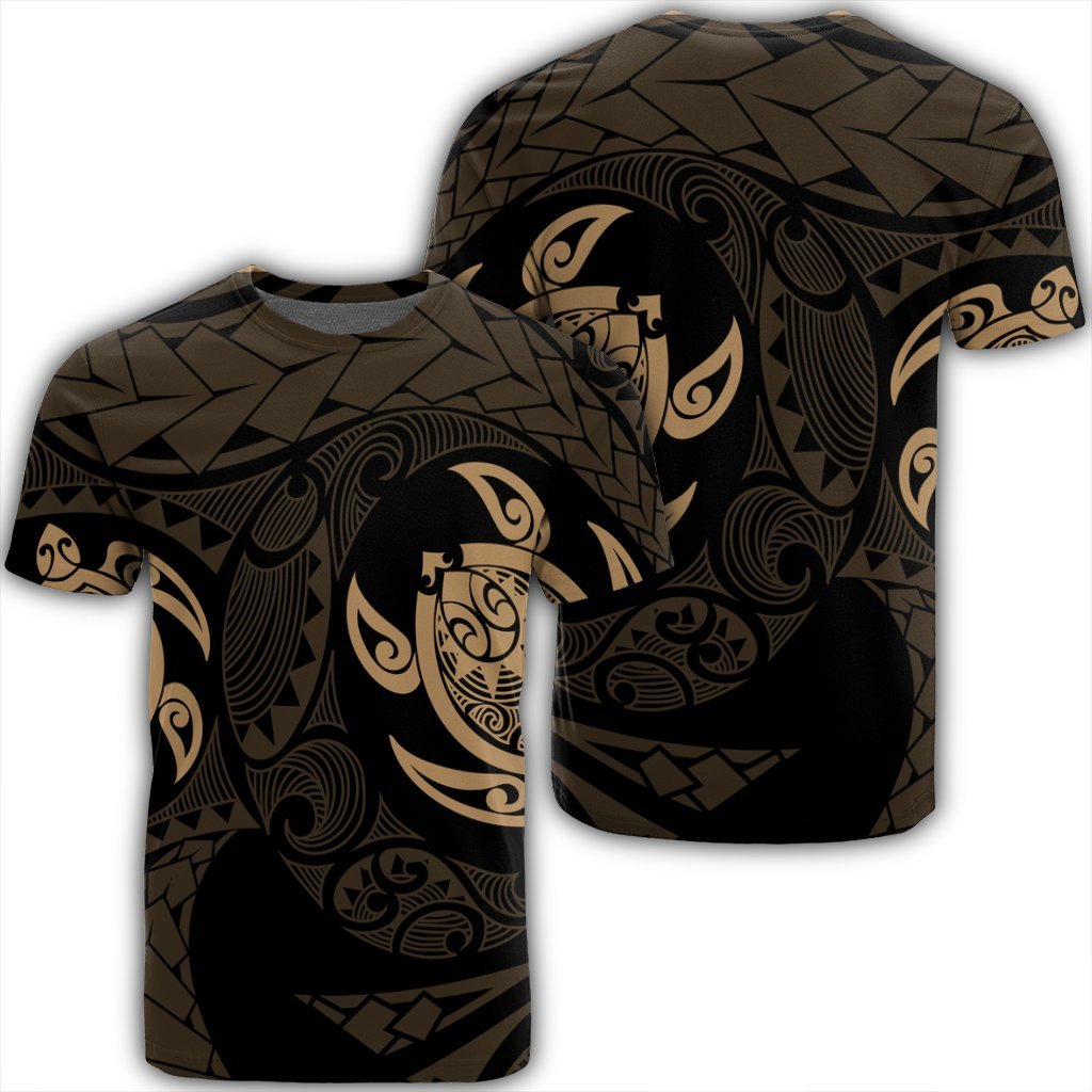 Hawaiian Two Turtle Polynesian T Shirt Gold AH Unisex Black - Polynesian Pride