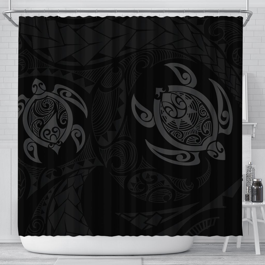 Hawaiian Two Turtle Polynesian Shower Curtain Gray AH 177 x 172 (cm) Black - Polynesian Pride