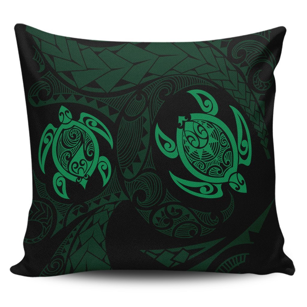 Hawaiian Two Turtle Polynesian Pillow Covers Green AH Pillow Covers Black - Polynesian Pride