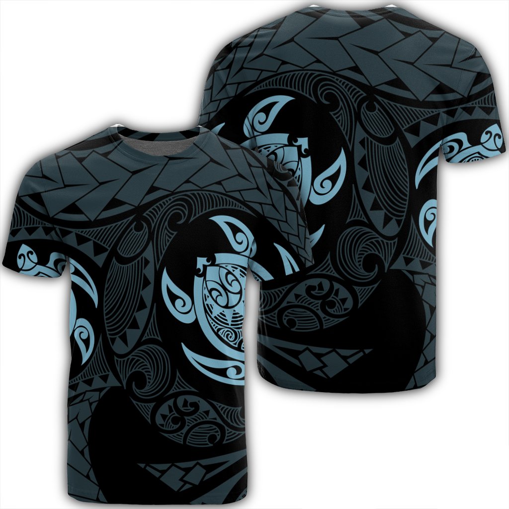 Hawaiian Two Turtle Polynesian T Shirt Pastel Blue AH Unisex Black - Polynesian Pride