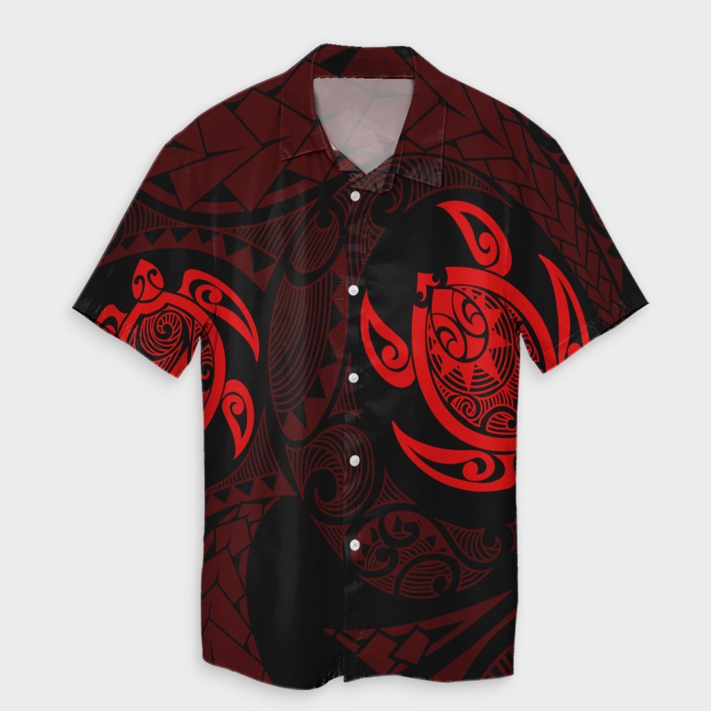 Hawaiian Two Turtle Polynesian Hawaiian Shirt Red AH Unisex Black - Polynesian Pride