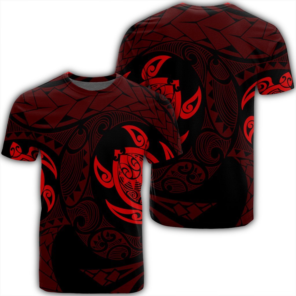 Hawaiian Two Turtle Polynesian T Shirt Red AH Unisex Black - Polynesian Pride