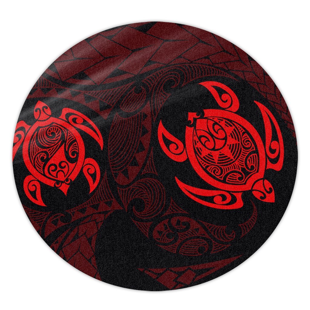 Hawaiian Two Turtle Polynesian Round Carpet Red AH Round Carpet Luxurious Plush - Polynesian Pride