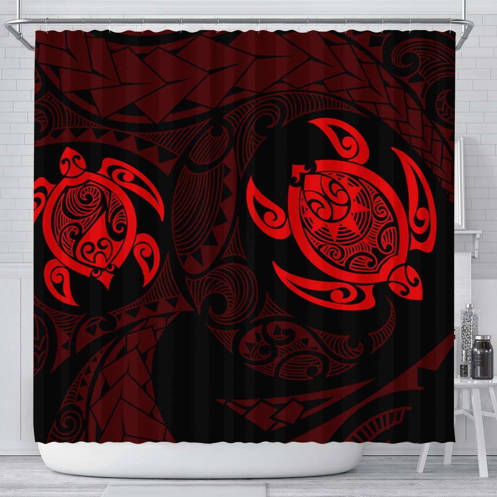 Hawaiian Two Turtle Polynesian Shower Curtain Red AH 177 x 172 (cm) Black - Polynesian Pride