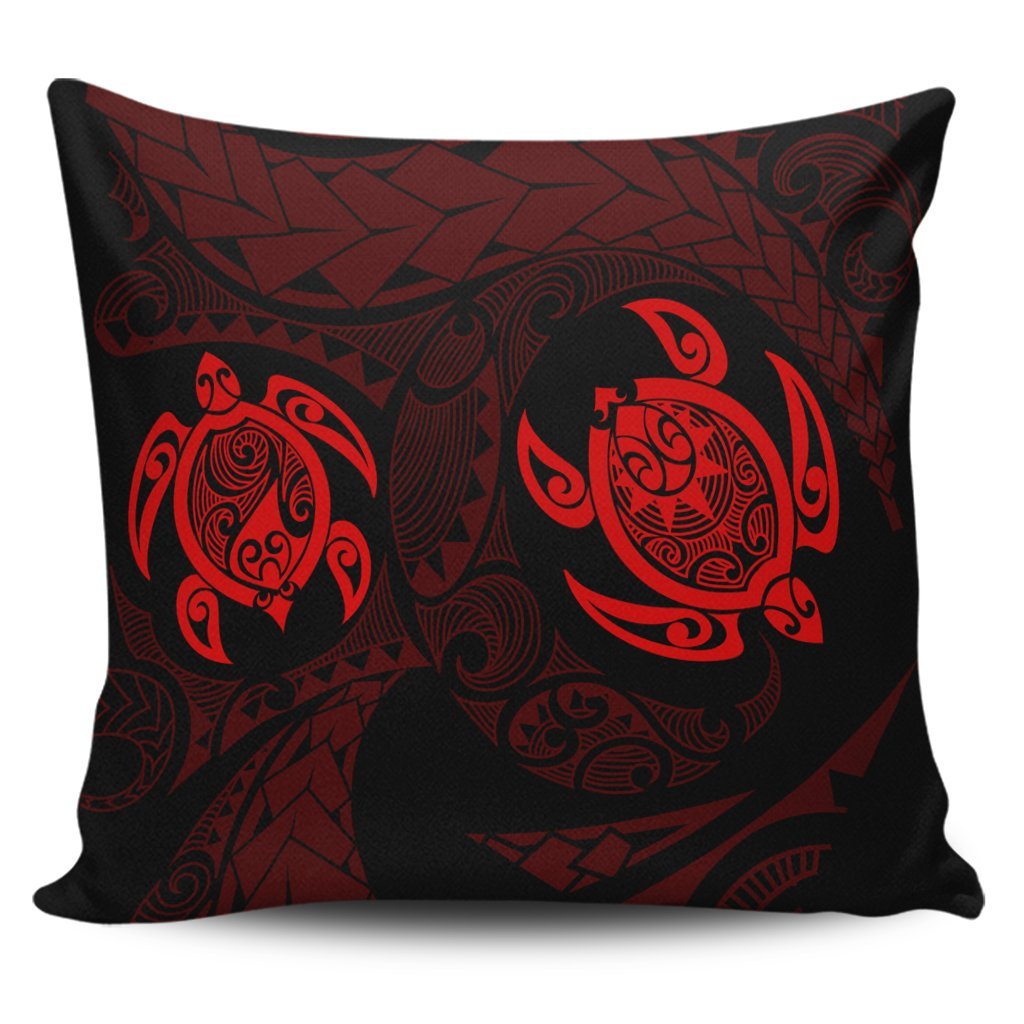 Hawaiian Two Turtle Polynesian Pillow Covers Red AH Pillow Covers Black - Polynesian Pride