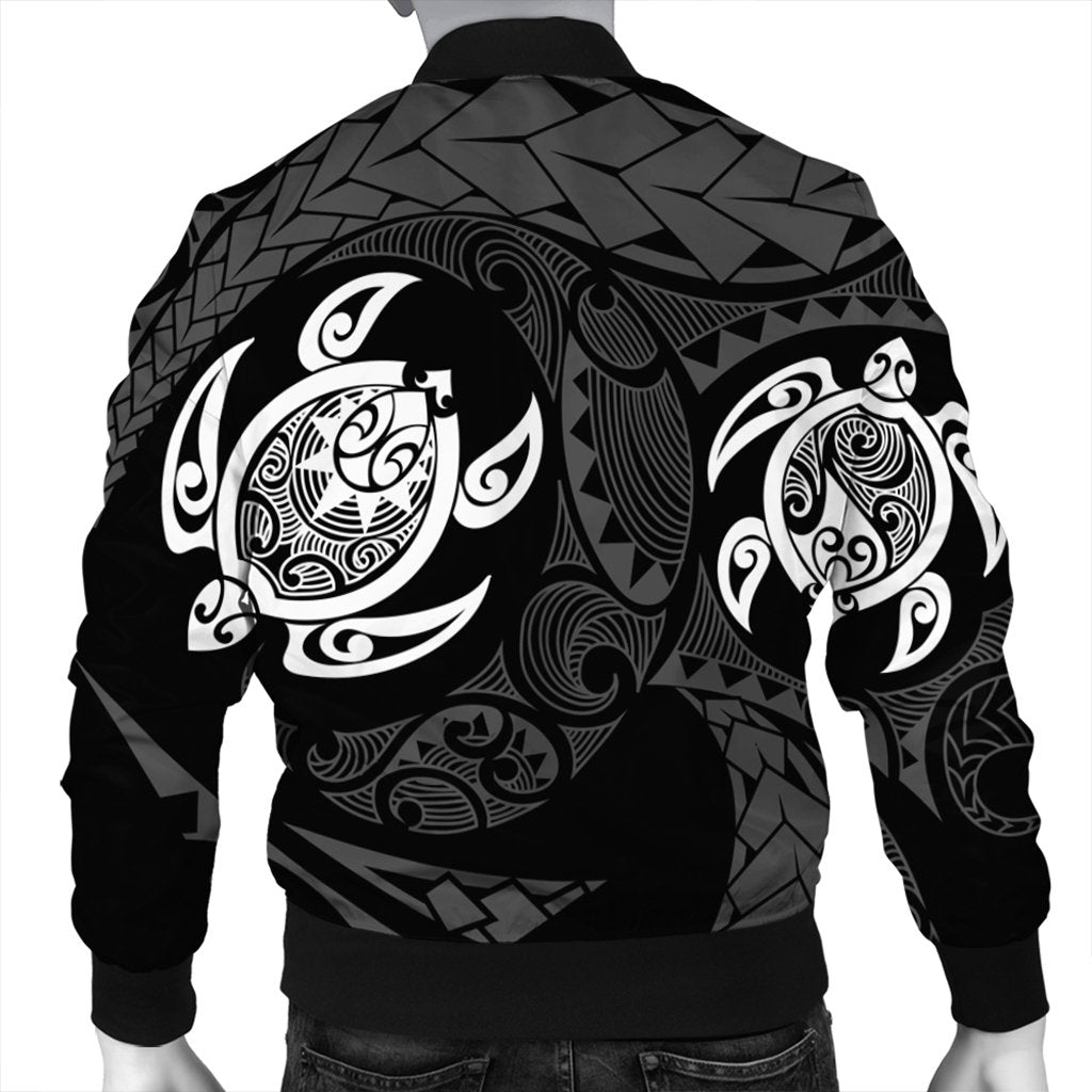 Hawaiian Two Turtle Polynesian Bomber Jacket White AH - Polynesian Pride