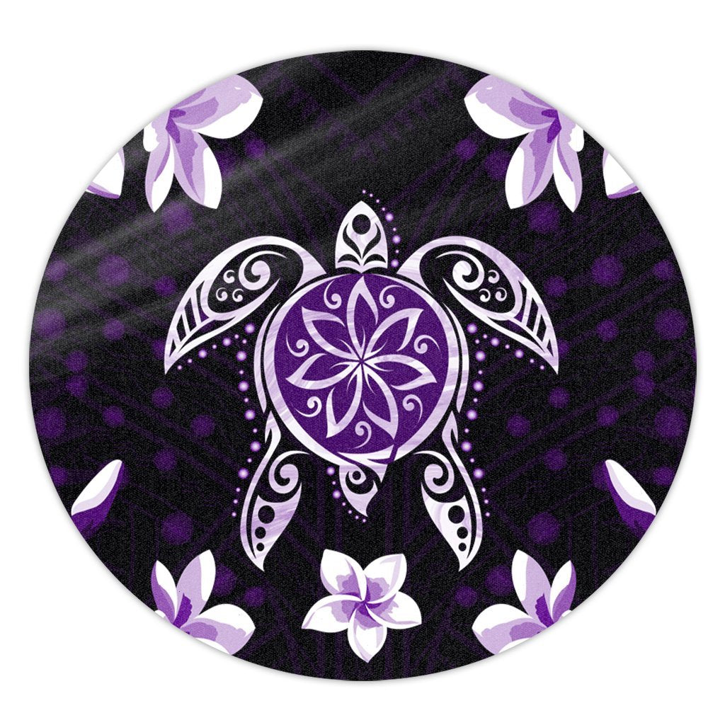 Hawaiian Violet Turtle Plumeria Round Carpet AH Round Carpet Luxurious Plush - Polynesian Pride