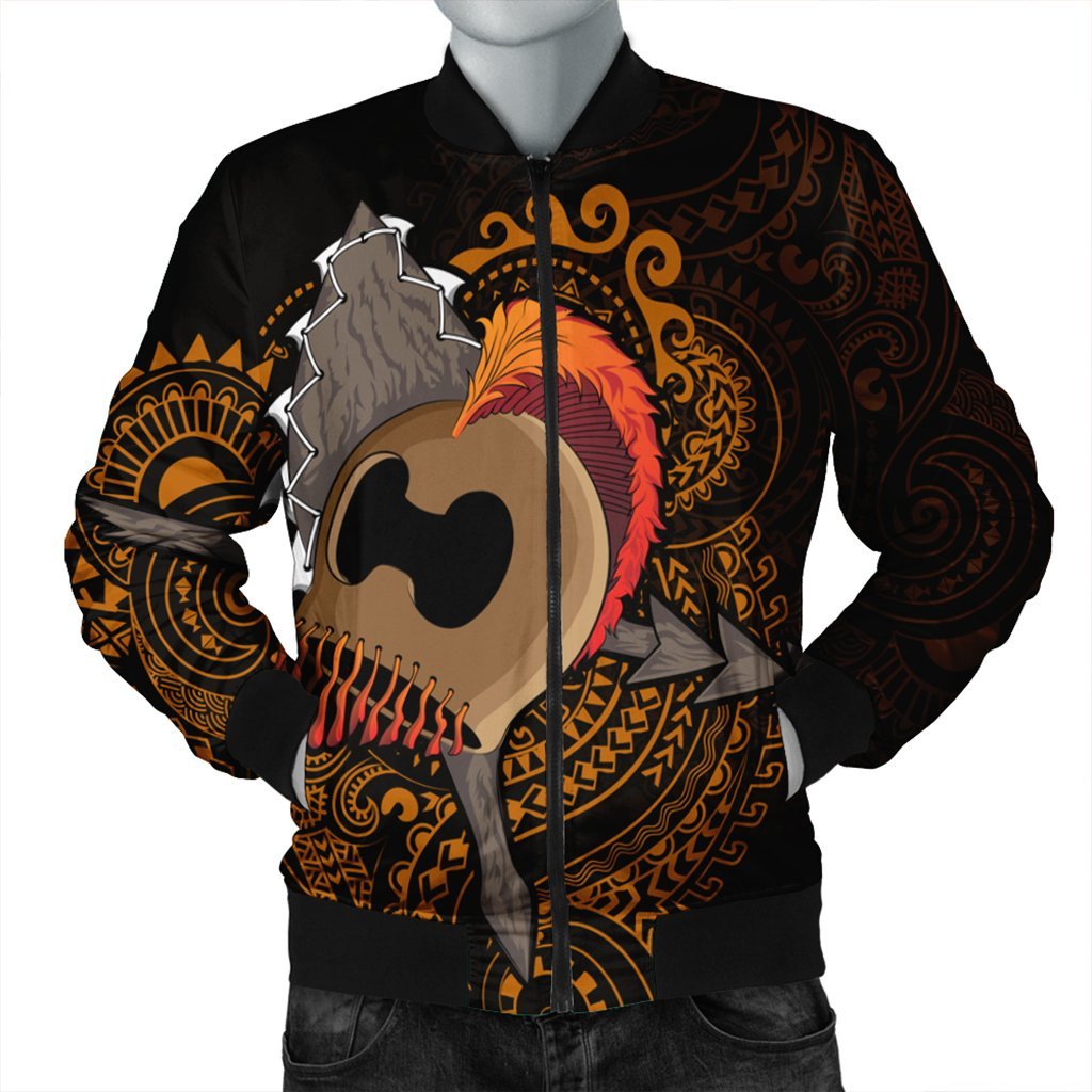 Hawaiian Warrior Helmet Kanaka Polynesian Bomber Jacket - AH Black Unisex - Polynesian Pride