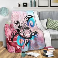Hawaiian Wave Hibiscus Watercolor Turtle Polynesian Premium Blankets - AH - Polynesian Pride