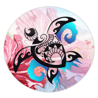 Hawaiian Wave Hibiscus Watercolor Turtle Polynesian Round Carpet - AH Round Carpet Luxurious Plush - Polynesian Pride