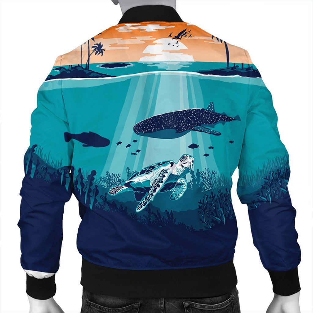 Hawaiian Whale And Turtle In Sunset Polynesian Bomber Jacket - AH - Polynesian Pride