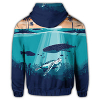Hawaiian Whale and Turtle In Sunset Polynesian Zip Hoodie - Polynesian Pride