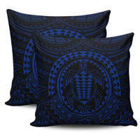 Hawaiian Kakau Honu Arc Blue Polynesian Pillow Covers One Size Zippered Pillow Cases 18"x 18" (Twin Sides) (Set of 2) Blue - Polynesian Pride