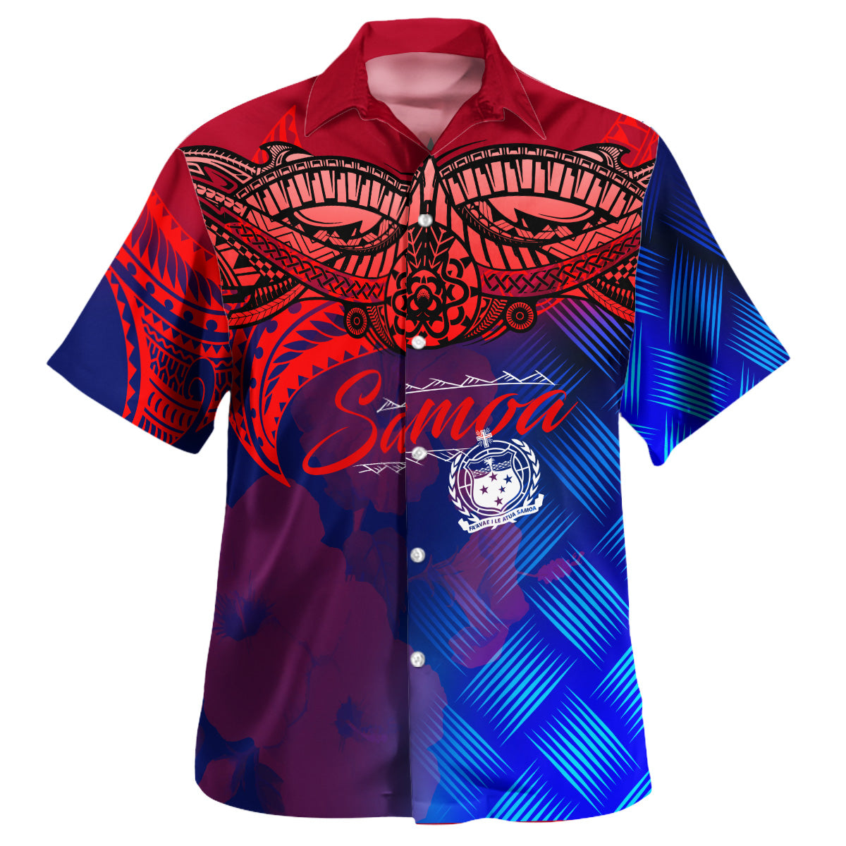 Samoa Polynesian Hawaiian Shirt - Samoa Coat Of Arms With Lauhala Tribal Pattern - Polynesian Pride
