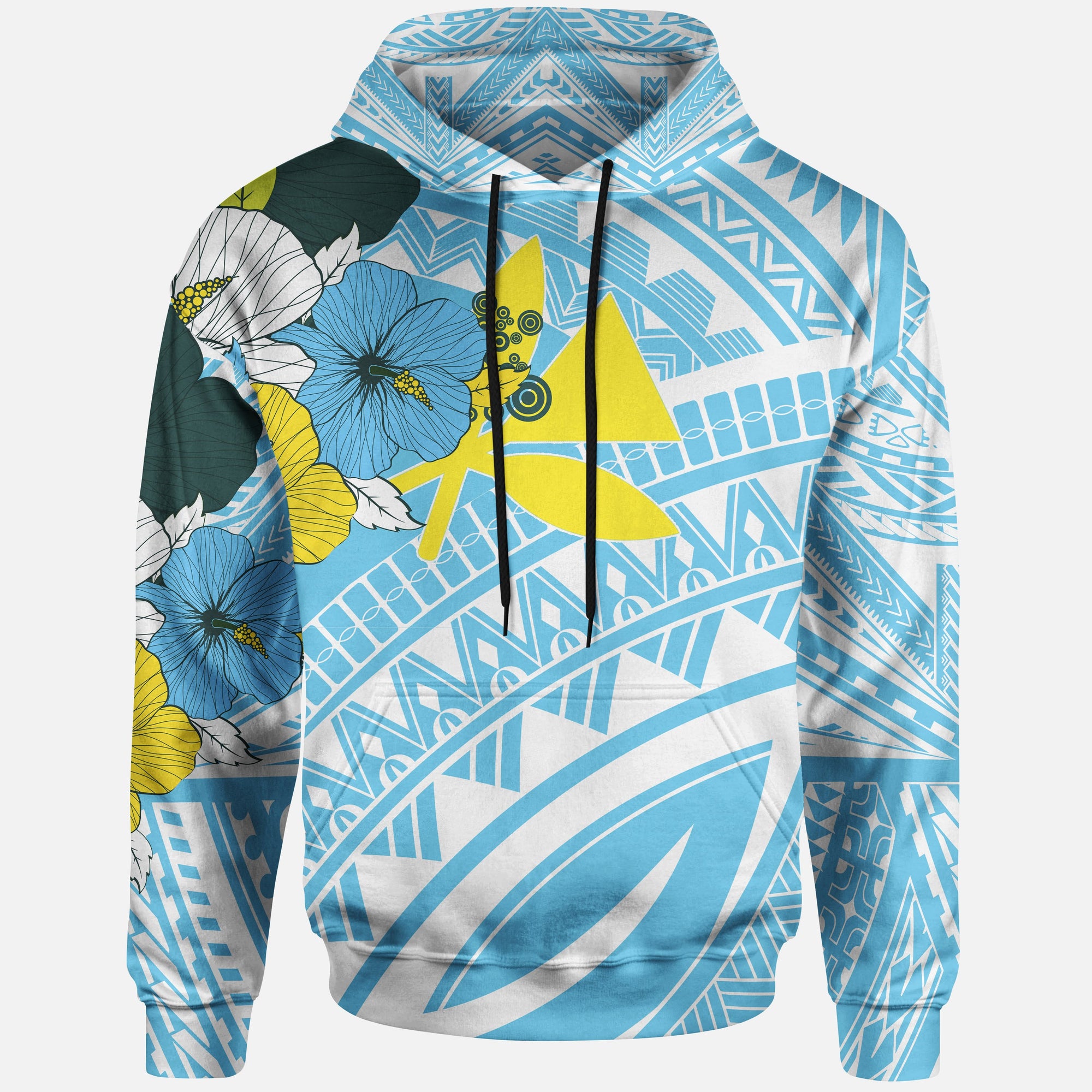 Hawaii Hoodie Polynesian Patternquamarine Stone Color Unisex Blue - Polynesian Pride