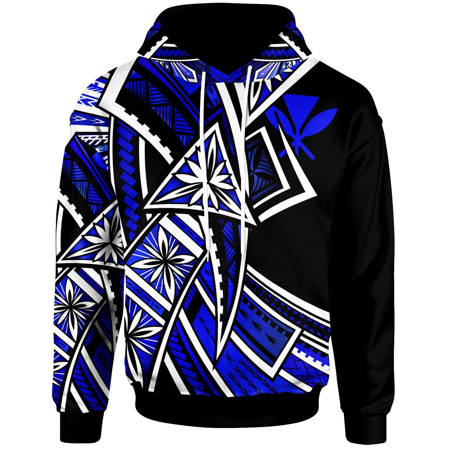 Hawaii Hoodie Tribal Flower Special Pattern Blue Color Unisex Blue - Polynesian Pride