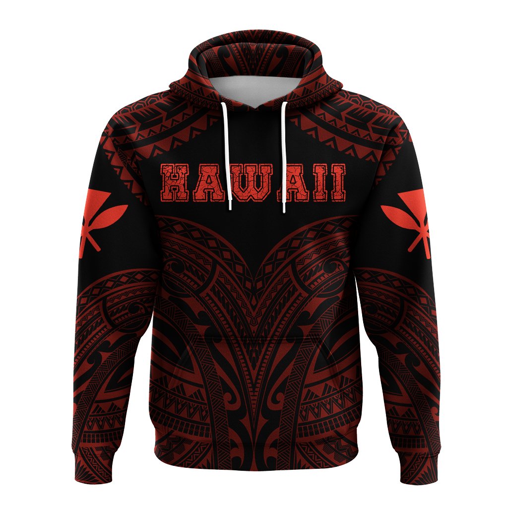 Hawaiian Kanaka Map Polynesian Hoodie Red Brad Style - Polynesian Pride