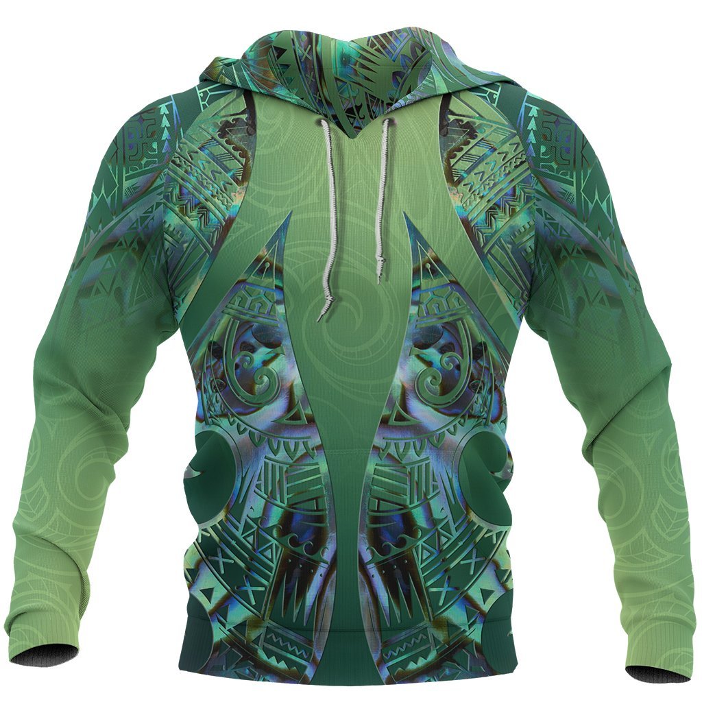 New Zealand Maori Hoodie, Hei Matau Paua Shell Pullover Hoodie Unisex Black - Polynesian Pride