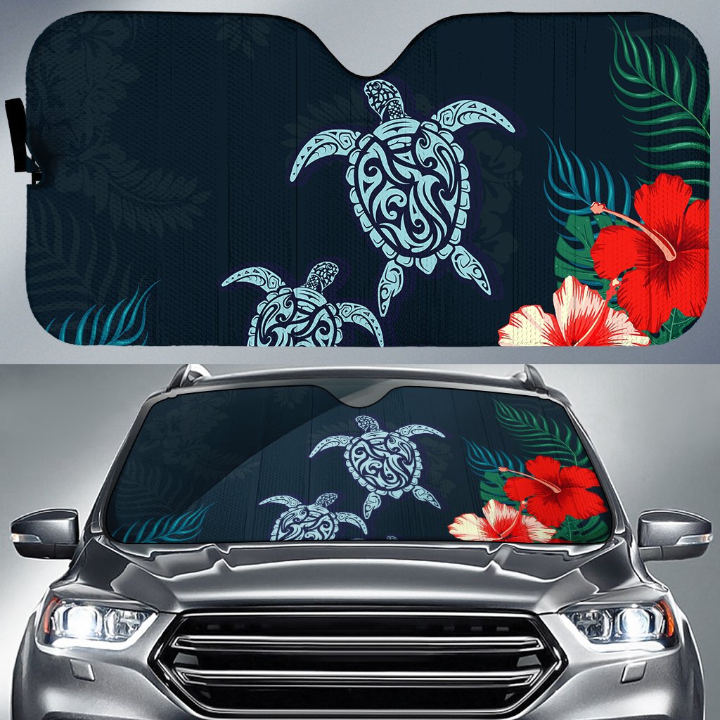 Hibiscus And Turtle Skillful Car Sun Shade AH Auto Sun Shade Universal Fit White - Polynesian Pride