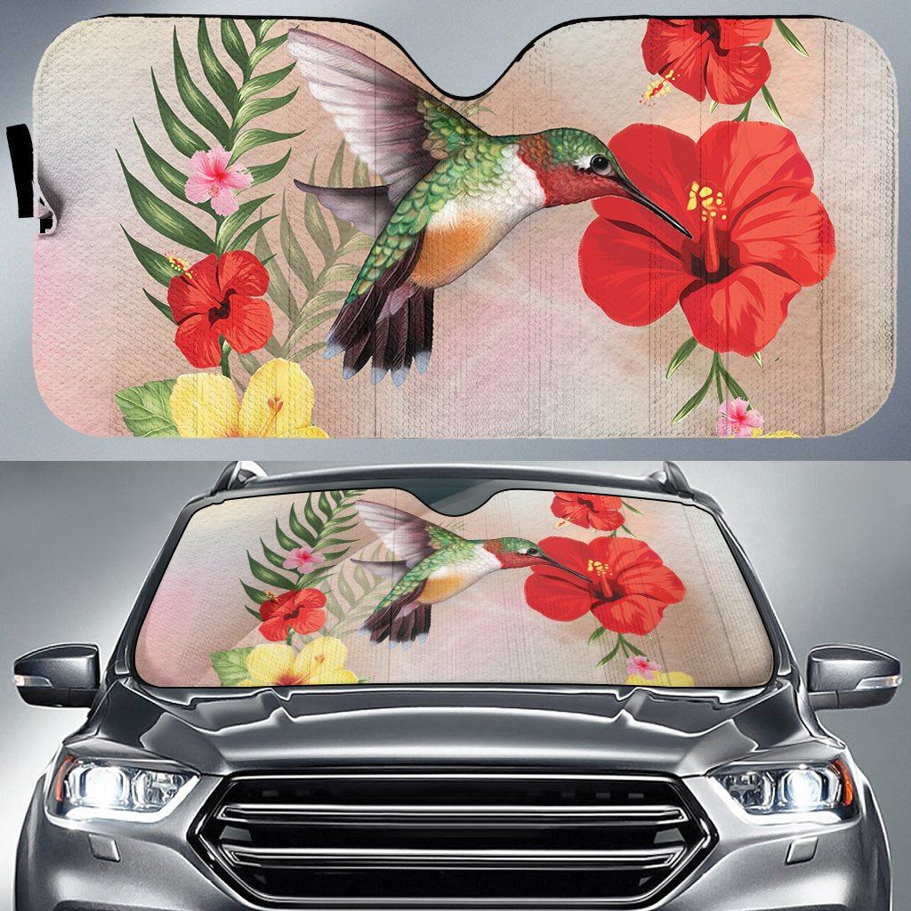 Hibiscus Bird Car Sun Shade AH Auto Sun Shade Universal Fit White - Polynesian Pride