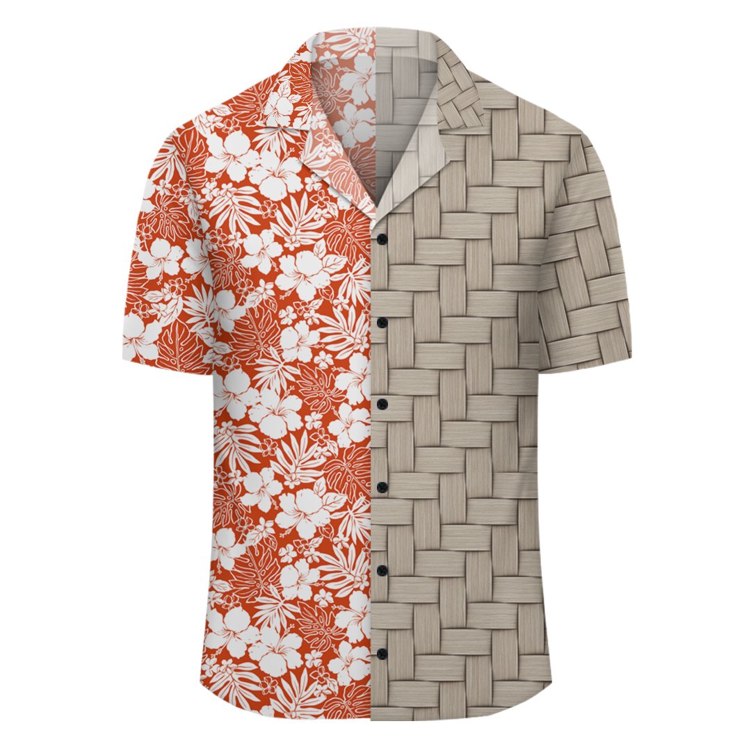 Hibiscus Flower Pattern Lauhala Moiety Hawaiian Shirt - Polynesian Pride