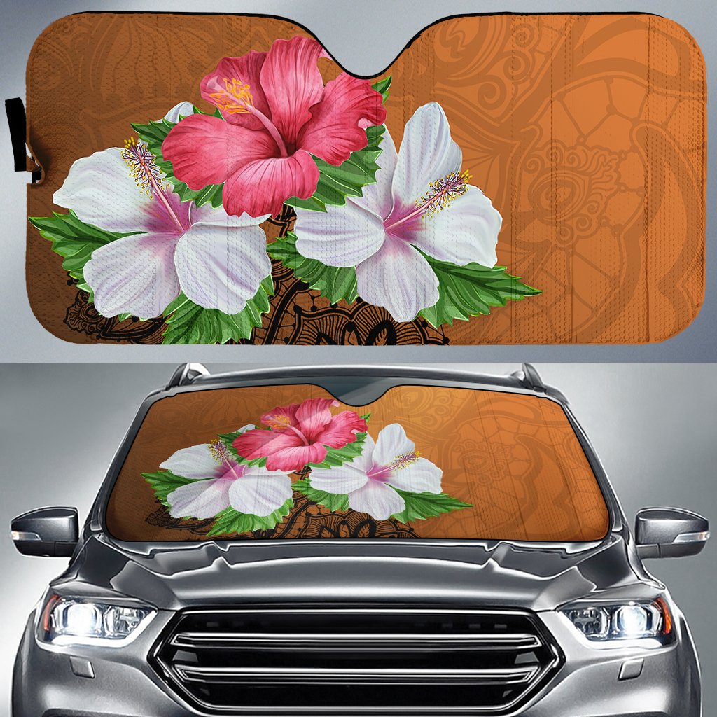 Hibiscus Flower Polynesia Car Sun Shade AH Auto Sun Shade Universal Fit White - Polynesian Pride