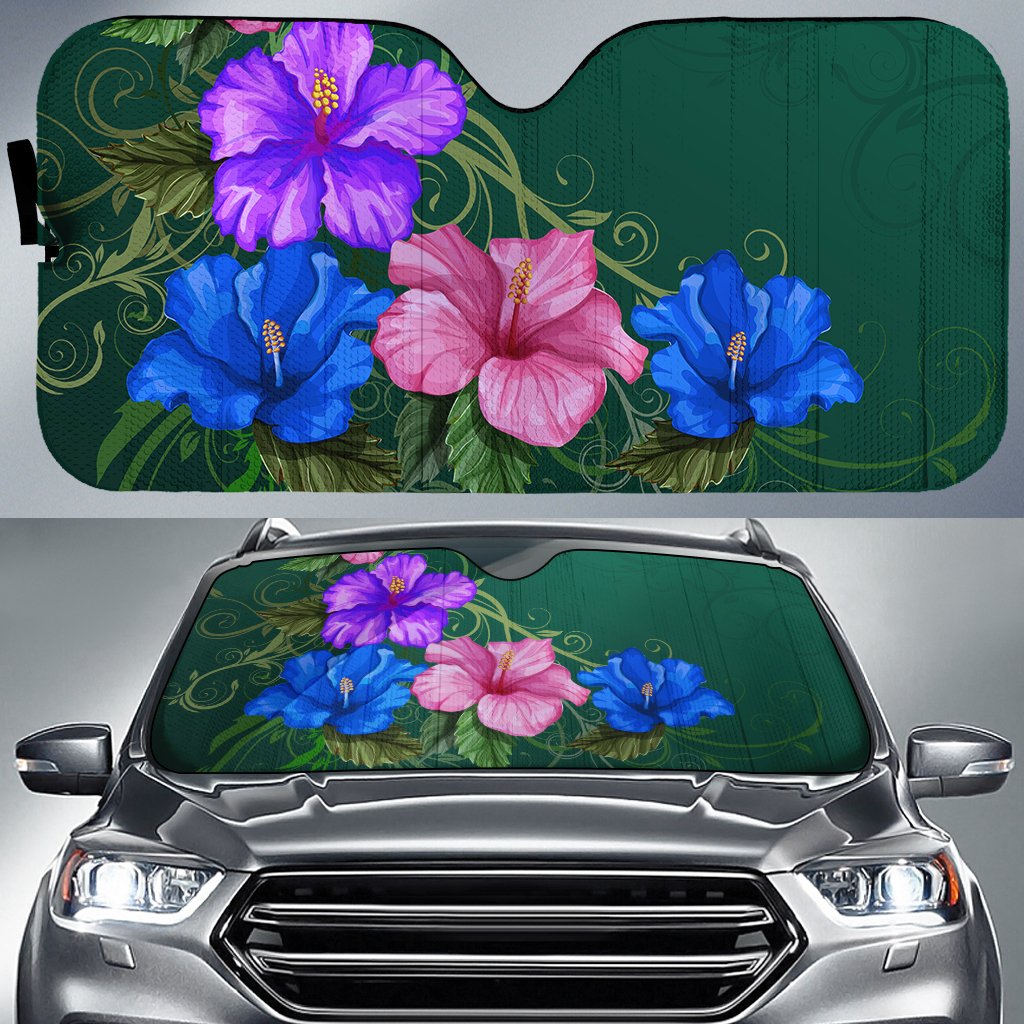 Hibiscus More Colorful Car Sun Shade AH Auto Sun Shade Universal Fit White - Polynesian Pride