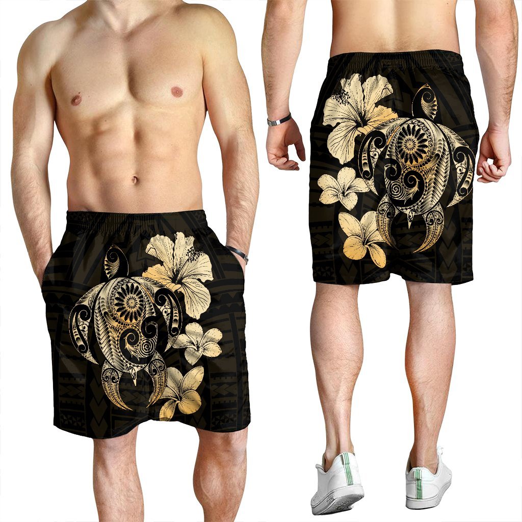 Hibiscus Plumeria Mix Polynesian Turtle Men's Shorts - AH - Polynesian Pride