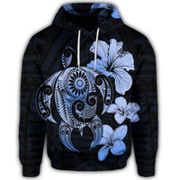 Hibiscus Plumeria Mix Polynesian Turtle Hoodie Blue - Polynesian Pride