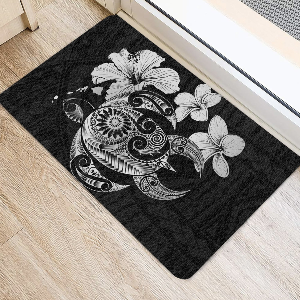Hibiscus Plumeria Mix Polynesian Turtle Door Mat Gray AH - Polynesian Pride