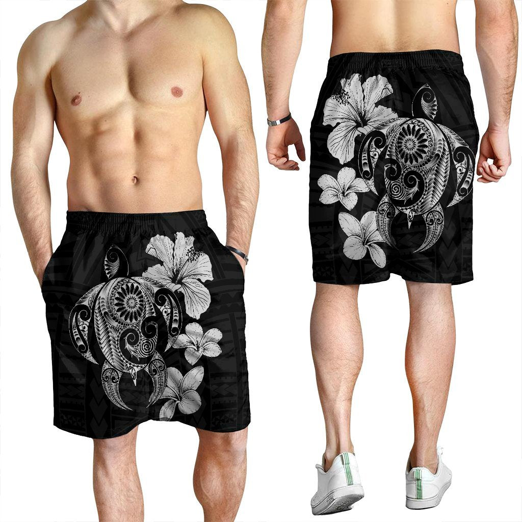 Hibiscus Plumeria Mix Polynesian Turtle Men's Shorts Gray - AH - Polynesian Pride
